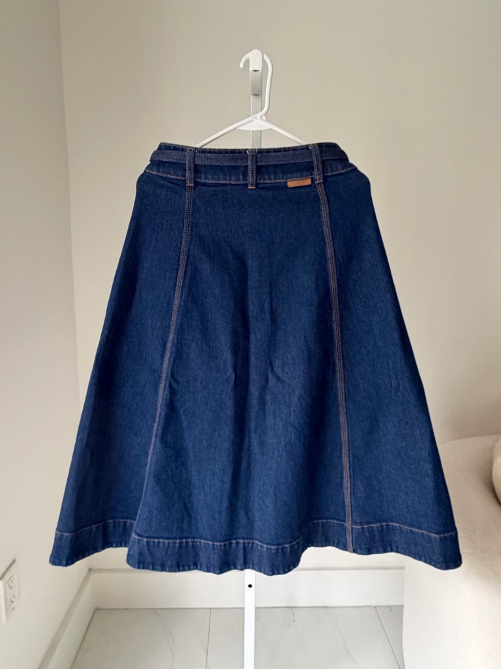Zimmermann Dark Blue Denim A-Line Midi Skirt with Belt - Picture 8 of 10